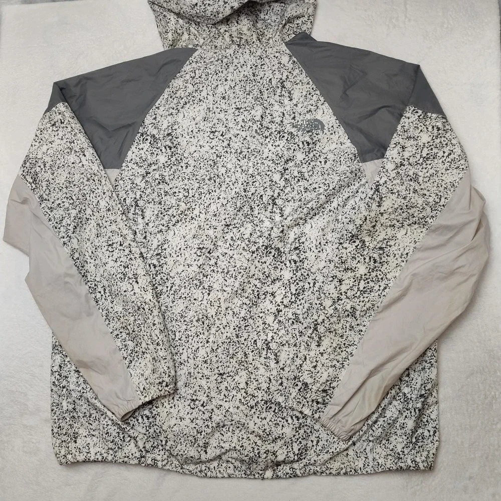 North Face Windbreaker‎ Mens XL White Flecked Hooded Full Zip Lightweight Jacket